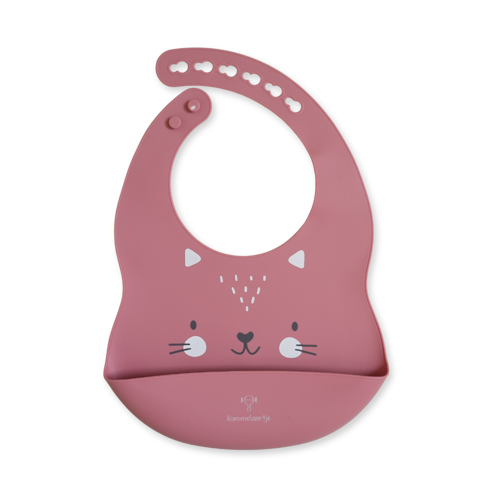 Bavoir en silicone pour bébé rose avec tête de chat 